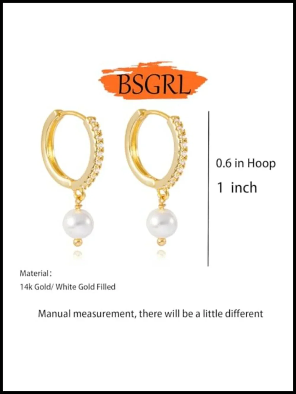 14K Gold Plated Pearl Huggie Hoop Drop Dangle Earrings for Women Bridal Wedding